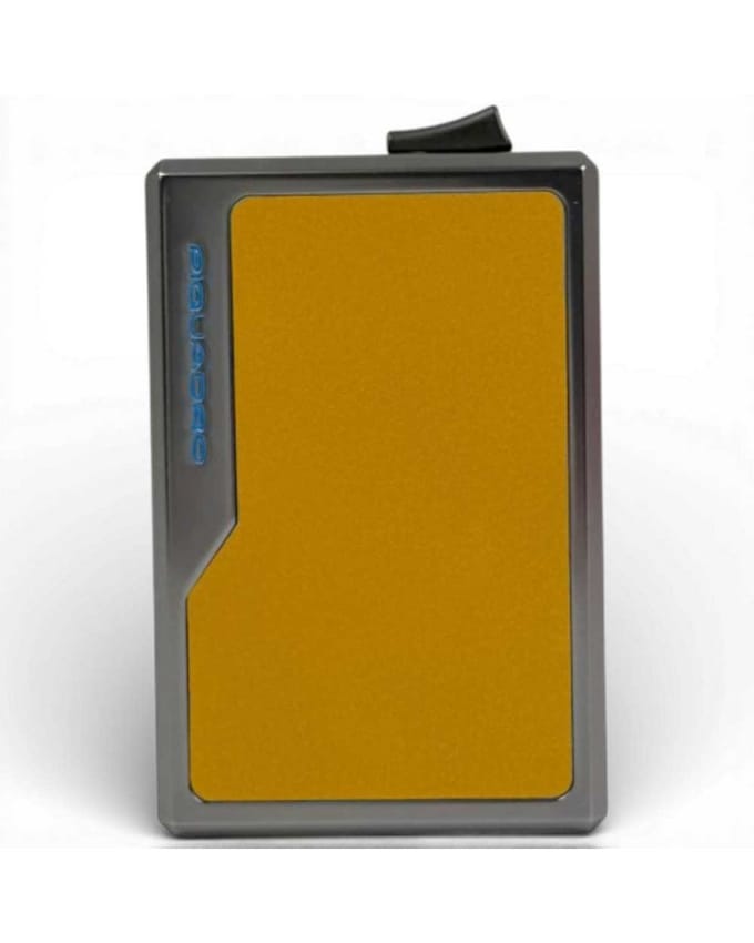 Piquadro Credit Card houder Blue Square Unisex aluminium en leder geel