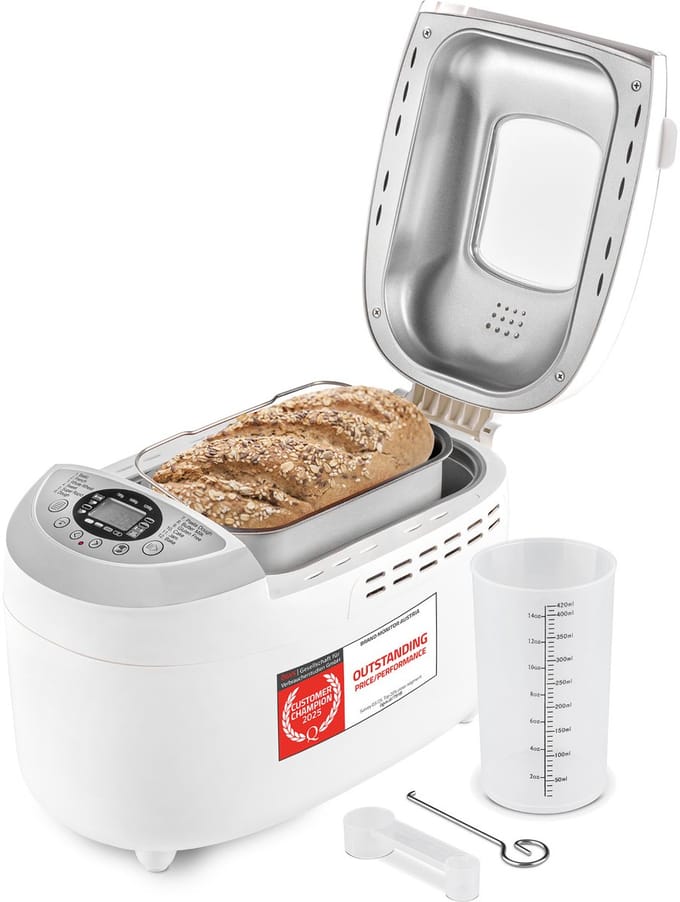 TZS First Austria Broodbakmachine, 900 tot 1250 gr Brood - Timer - 12 Bakprogramma's - 850W - Wit