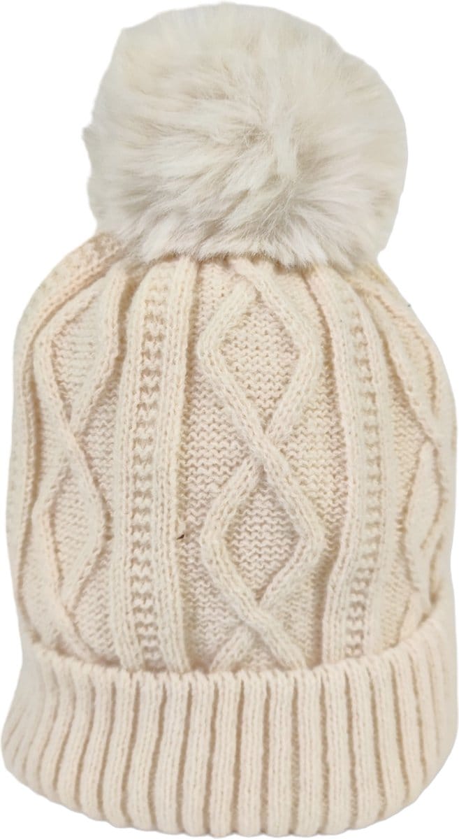 Qischa® Trendy muts met ponpon en thermische voering beige