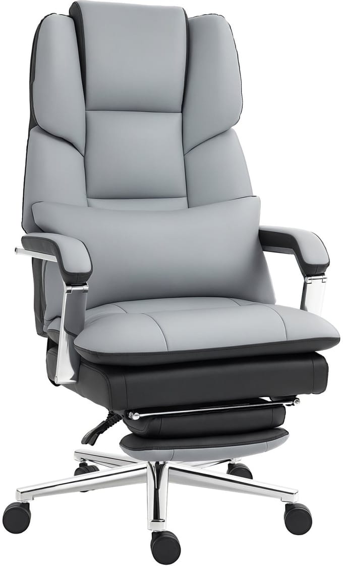 HOMCOM-Bürostuhl-Kunstleder, Schaumstoff-63L x 71B x 123-129H cm-Grau