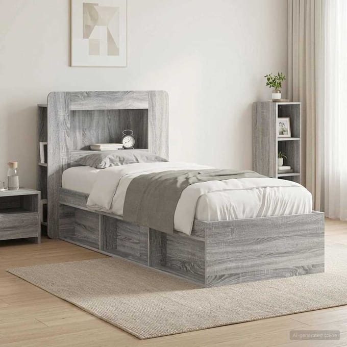 vidaXL - Hoofdeinde - Kast - met - opslag - Grijs - sonoma - Geconstrueerd - hout