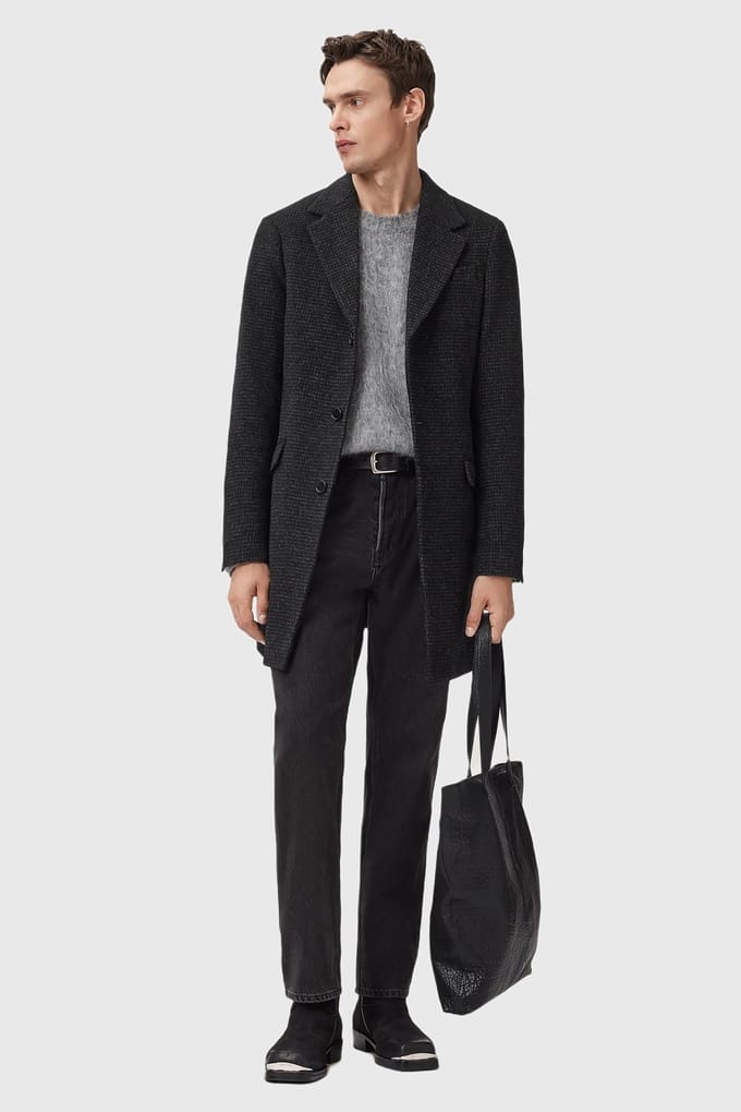 AllSaints Caspian Coat Cinder Black Marl Größe: 36 | Einreihige Mäntel Outlet | Herren | Schwarz