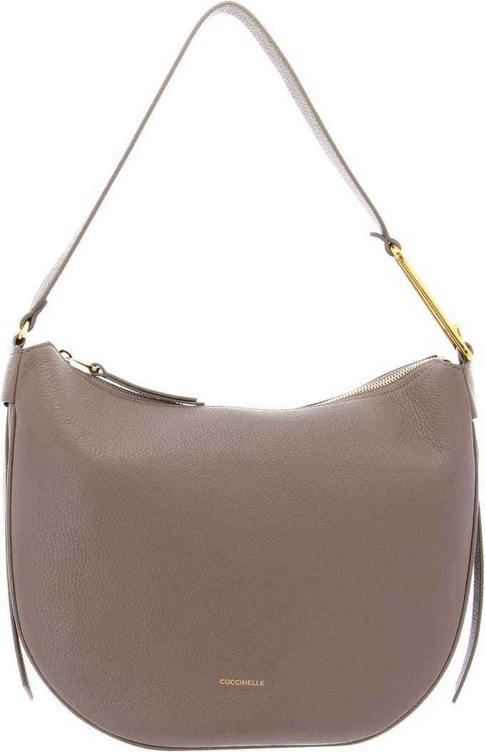 COCCINELLE Leren Schoudertas Coccinelle Priscilla Handbag Grained Leather Warm Taupe
