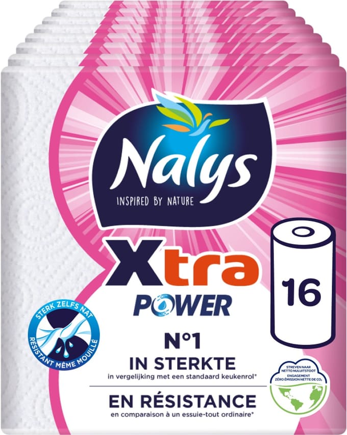 Nalys Xtra Power keukenpapier - 16 rollen - Extra sterk - Voordeelverpakking