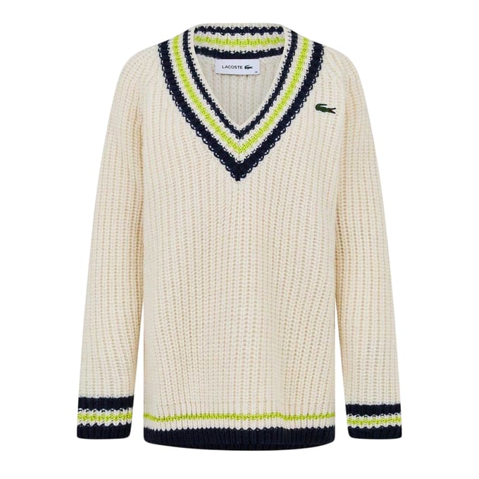 Lacoste Damestrui met V-hals, gestreept en losse pasvorm (Crème/Zwart)