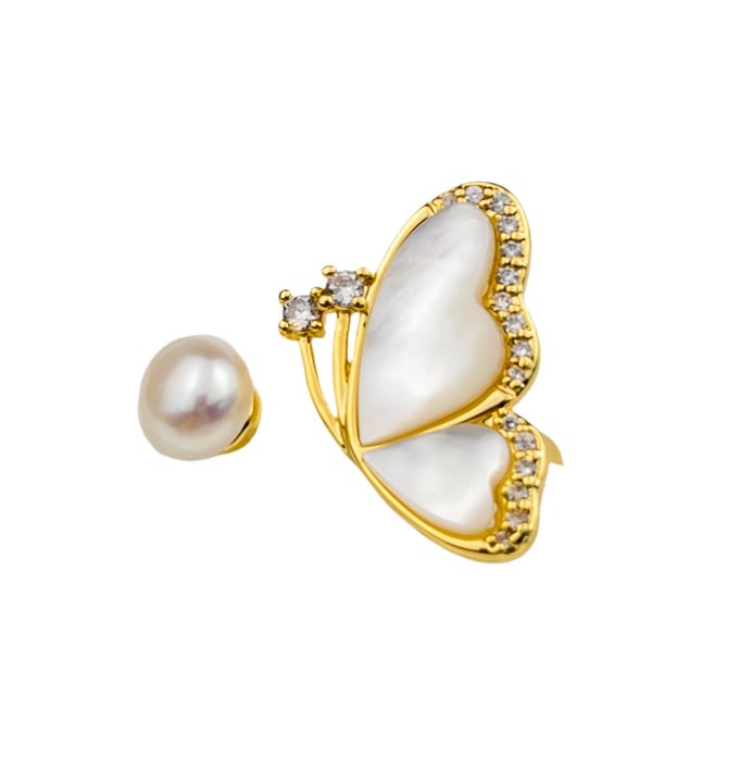 Pearl Butterfly Ring Gold 14K