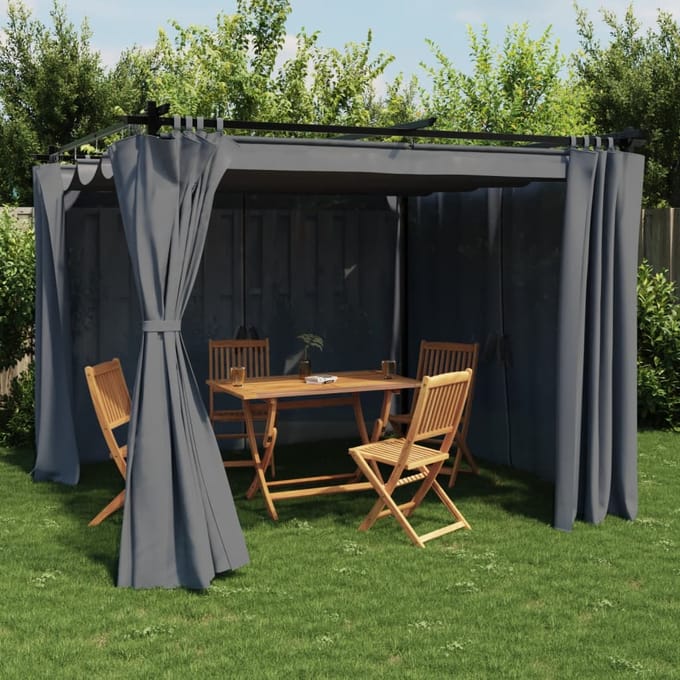 vidaXL - Prieel - met - gordijnen - 3x3 - m - staal - antracietkleurig