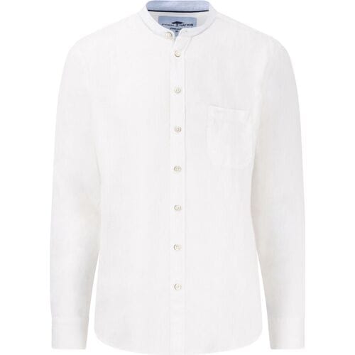 Fynch-Hatton Overhemd Premium Linnen Solid Color Stand-Up Collar Wit / male