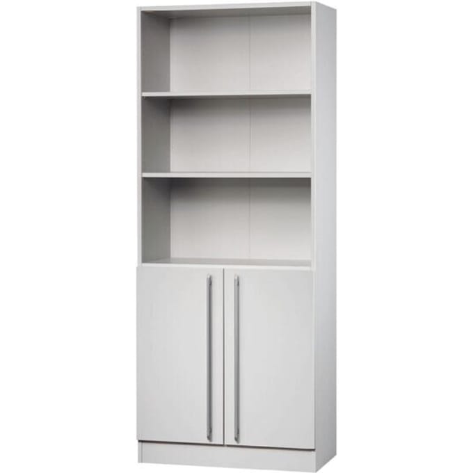 JENA combi-boekenkast, 5 OH, 3 open vakken + 2 deuren, B 800 x D 420 x H 2004 mm, lichtgrijs