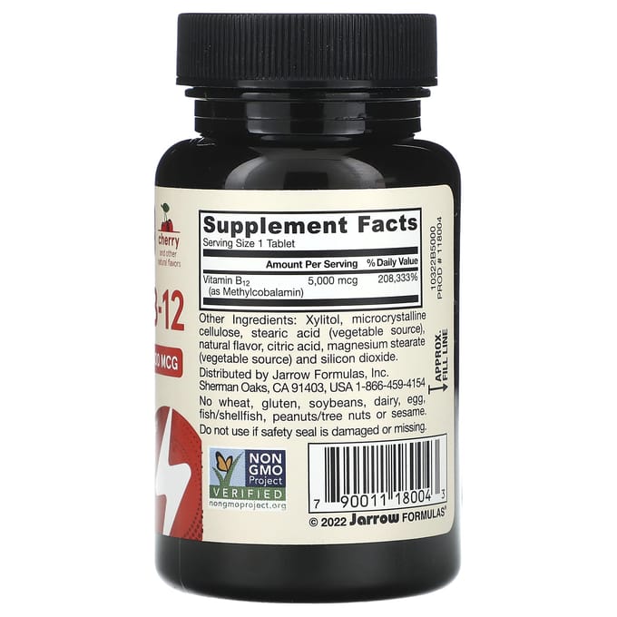 Jarrow Formulas, Vegan Methyl B-12, Maximale Sterkte, Kers, 5.000 mcg, 60 Kauwtabletten