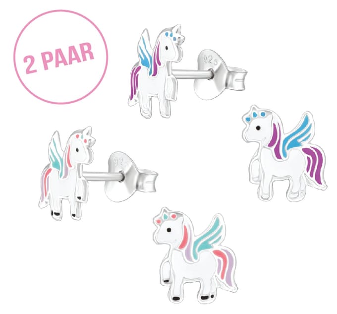 Oorbellen meisje unicorn zilver - pastel - paars - 2 paar