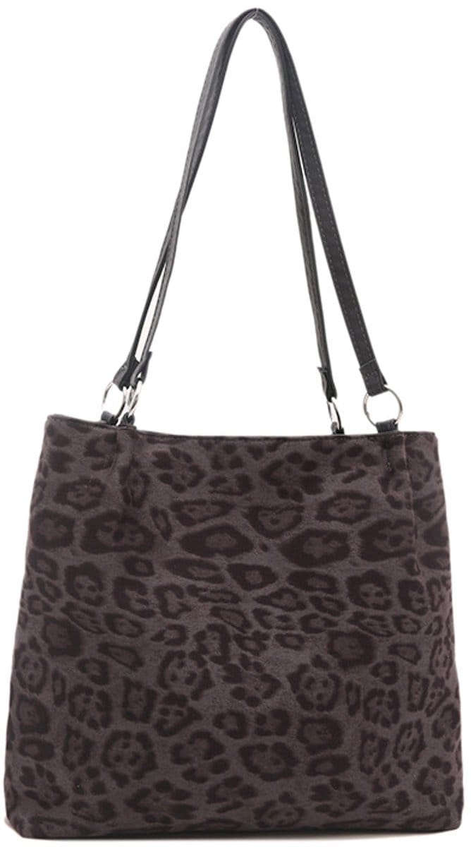 Schoudertas Leopard - Grijs | 33 x 26 x 10 cm | Polyester/PU Leder | Fashion Favorite