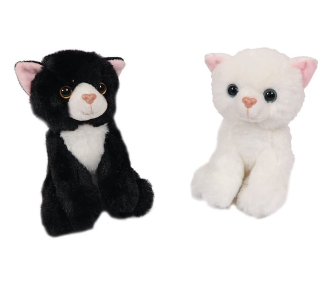 PIA Soft Toys-Set van 2 Pluche Kat Knuffels 2 ass. 14 cm (zwart en wit )
