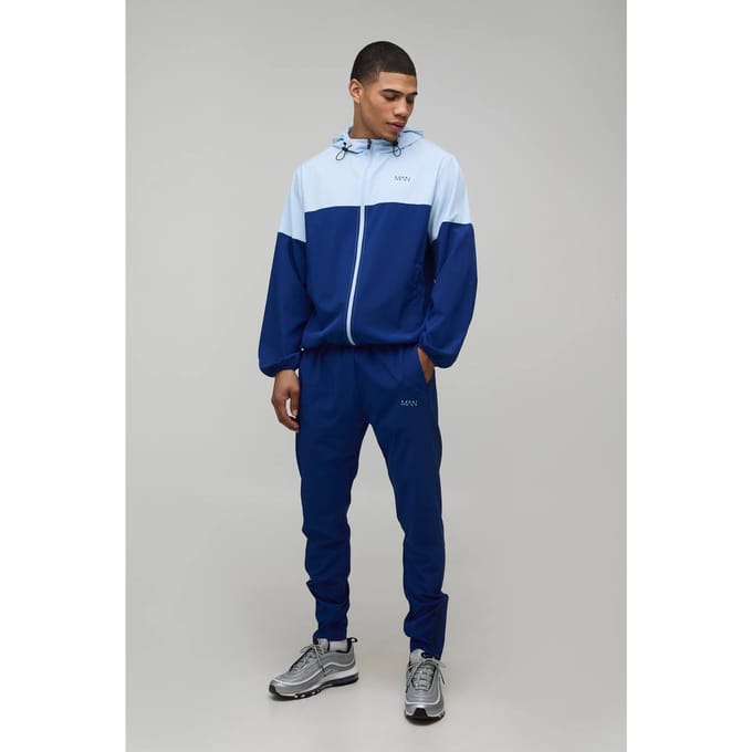 Regular Fit Heren Actief Kleurblok Windbreaker Trainingspak | Navy | Size Medium