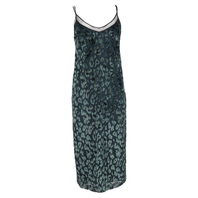 Hugo Boss Dudania Devoré slipdress in groen fluweel