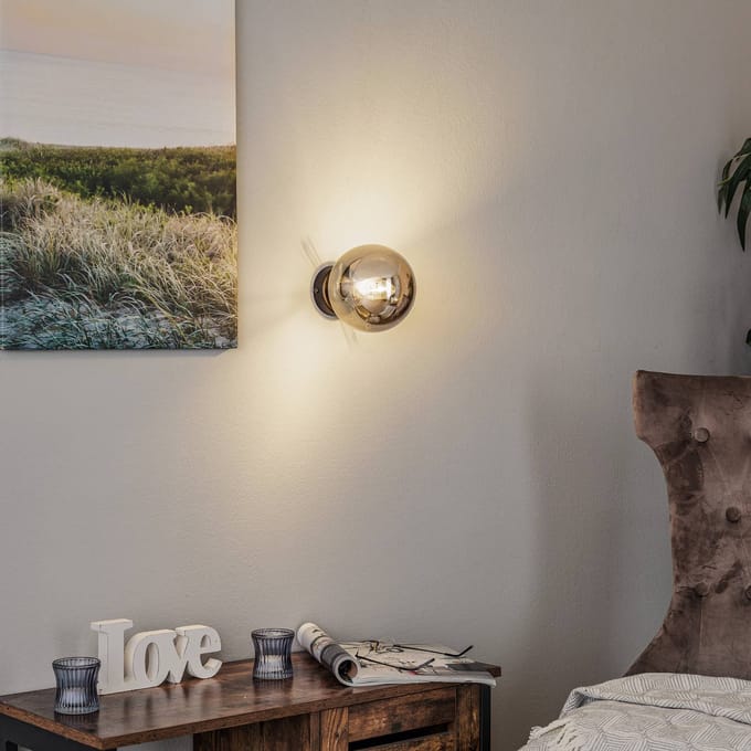 EMIBIG LIGHTING Wandlamp Glassy, zwart, grafiet, glas, E14, Ø 14 cm