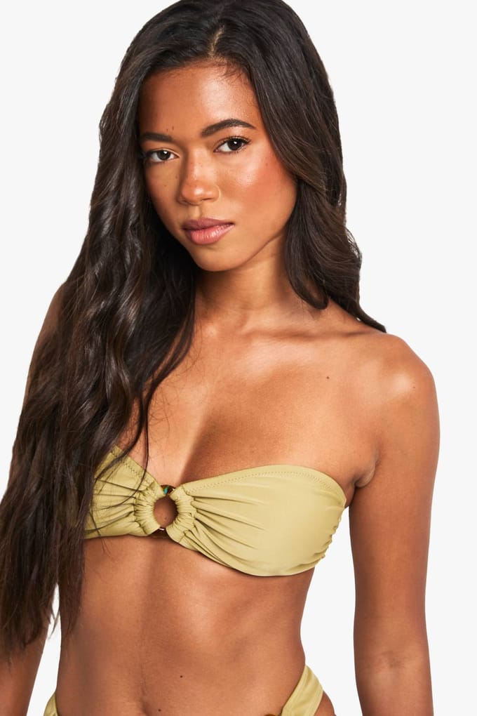 boohoo Dames Resin Hardwear Bandeau Bikini Top | Olijf | Maat: 44