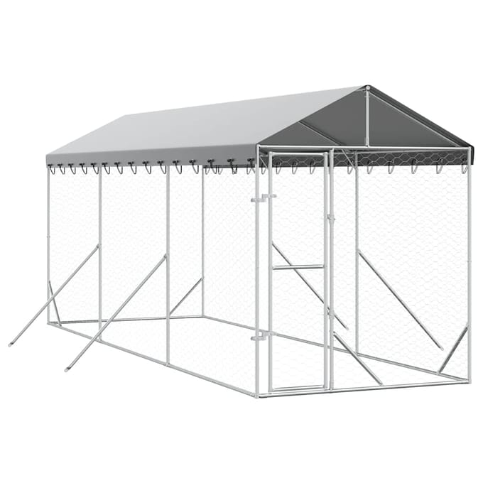 Vidaxl Hondenkennel, Met Dak, Zilver, 2X6X2,5 M, Gegalvaniseerd Staal