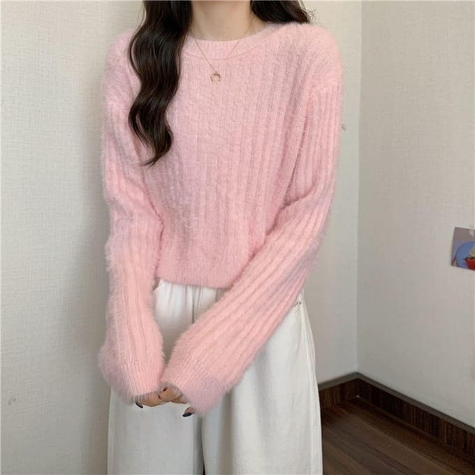 Pull Vison Printanier pour Femmes Automne et Hiver Court Épaissi Chaud Pull-over Ins Pulls L rose