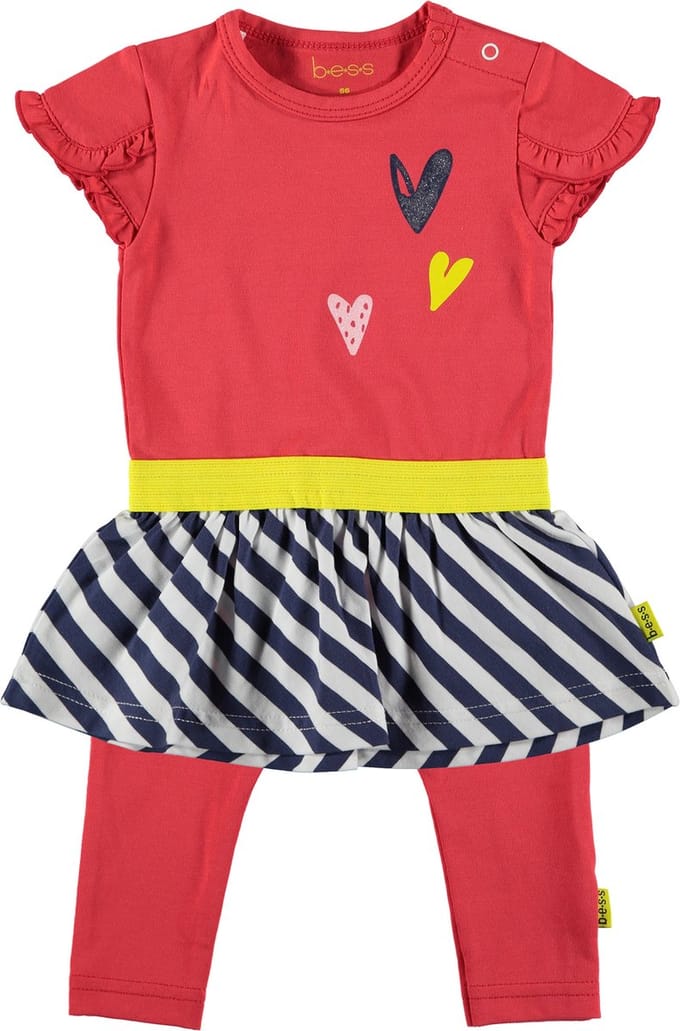 BESS - kledingset - 2delig - Jurk rood blauw wit - legging rood - Maat 62
