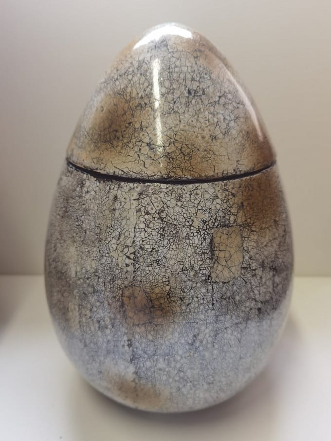 Pot met deksel - Urn - Ei model - Metaal - 34cm hoog - Ø23cm - Marmer.