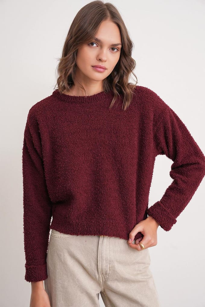 Pluche Textuur Crop Brei Trui