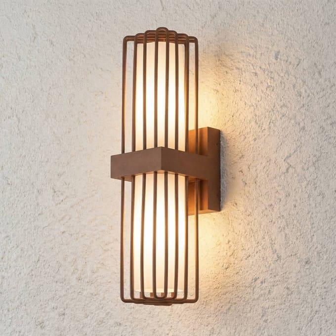 Lucande - Wandlamp buiten - 2lichts - Aluminium, kunststof - H: 41.9 cm - E27 - roest, wit