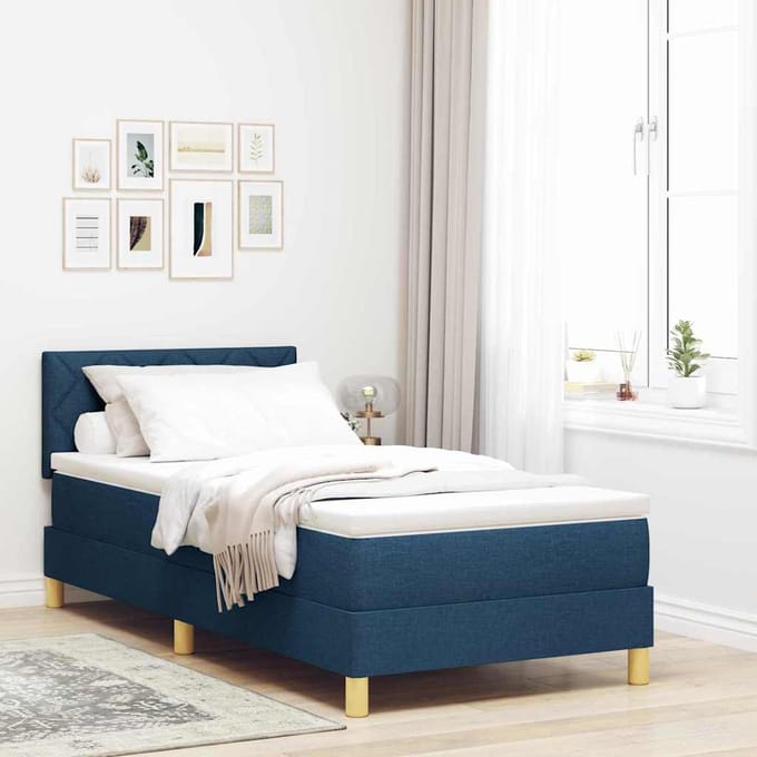 vidaXL - Boxspring - bed - met - kussen - met - hoofdeinde - Blauw - 100 - x - 200 - cm - Stof