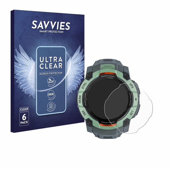 Savvies - Screenprotector voor Garmin Instinct 3 AMOLED (50 mm) - Folie Beschermfolie transparant 6 Stuks