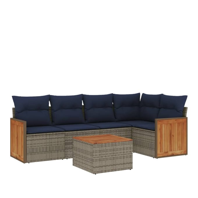 vidaXL - 6-delige - tuinbankset - met - kussens, - grijs - polyrotan