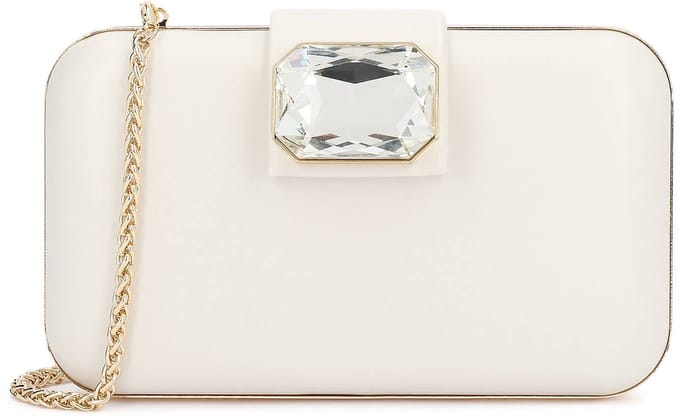 Wedding leather clutches in a shade of white with a decorative stone