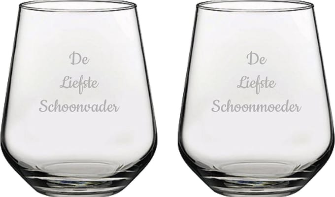 Gegraveerde Drinkglas 42,5cl De Liefste Schoonvader-De Liefste Schoonmoeder