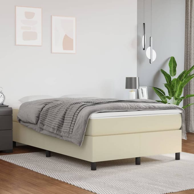 vidaXL - Boxspring - bed - kunstleer - crèmekleurig - 120x200 - cm