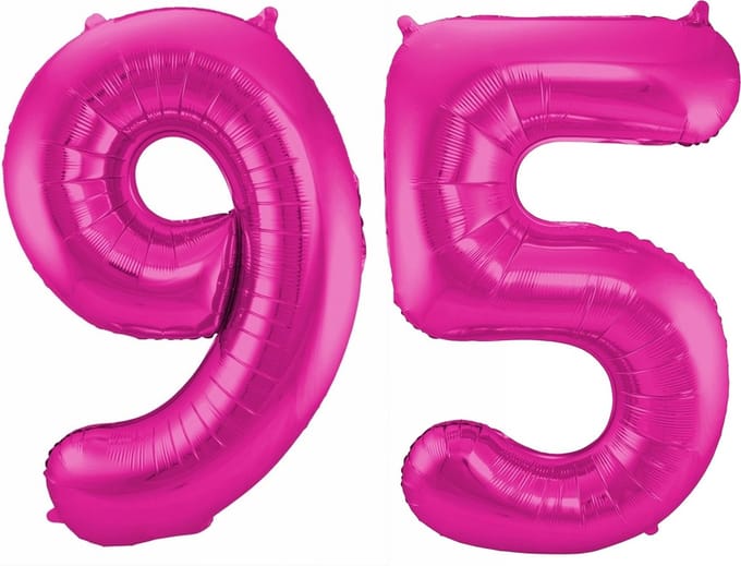 Cijfer ballonnen - Verjaardag versiering 95 jaar - 85 cm - roze
