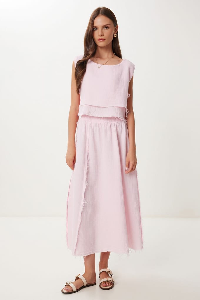 Katoenen Mouwloze Blouse en Wijde Rok Set
