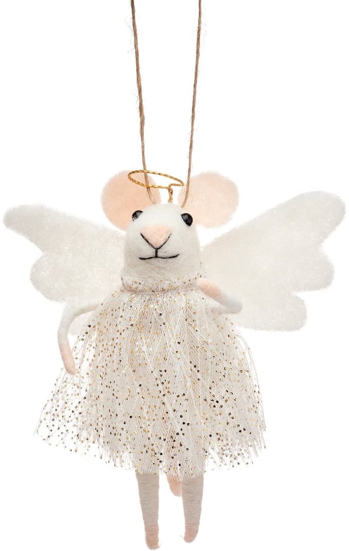 Witte engel muis vilten kersthanger - Sass & Belle