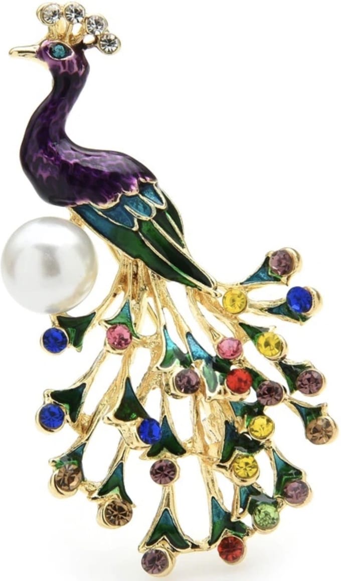 N3 Collecties Casual parel emaille strass pauw broches voor dames