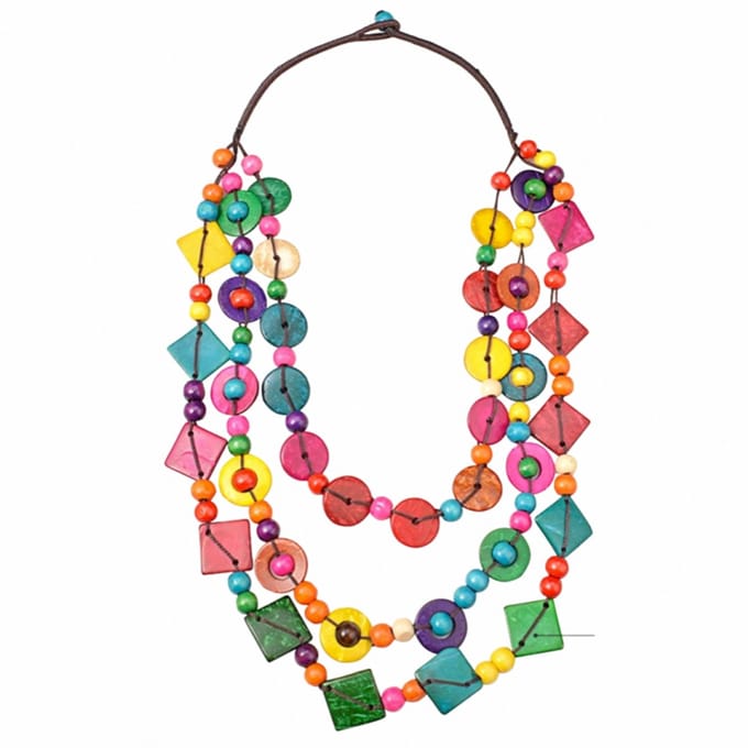 Ketting- Happy Wood- vierkant- Gekleurd hout-Charme Bijoux