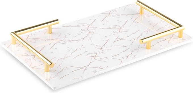 Melamine plateau - dienblad Marmer look  wit goud 40x24cm
