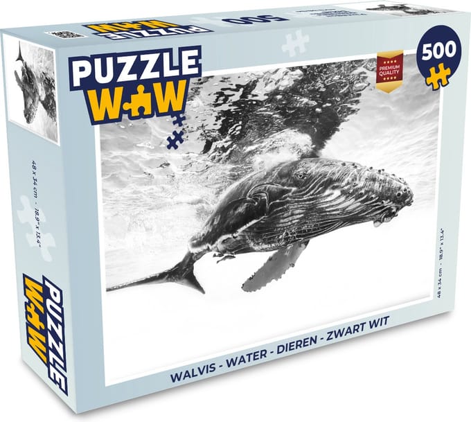 Puzzel Walvis - Water - Dieren - Zwart wit - Legpuzzel - Puzzel 500 stukjes
