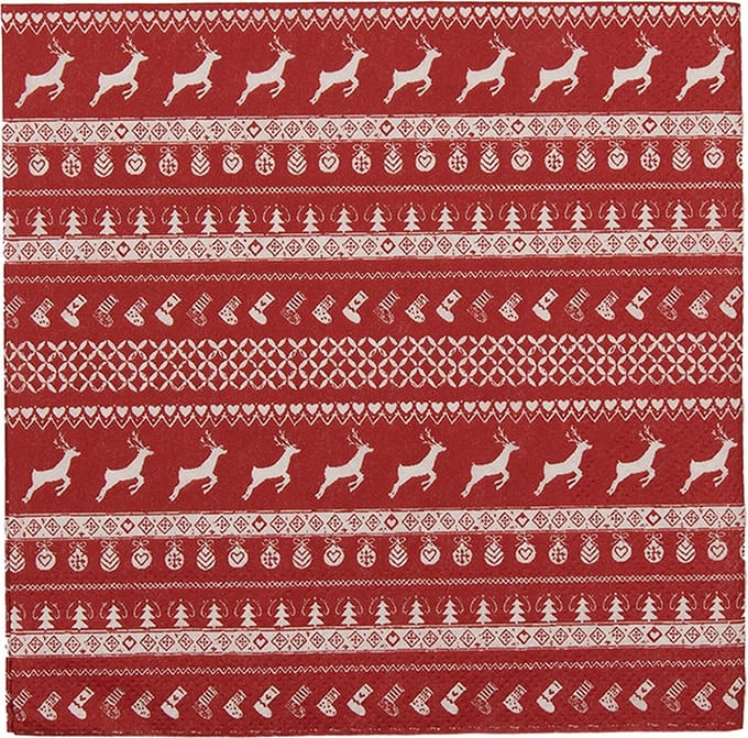 Clayre & Eef Servetten Papier Set van 20 33x33 cm (20) Rood Papier Rendieren