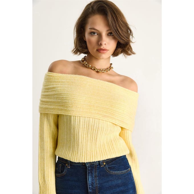 Off Shoulder Geribbelde Gebreide Trui
