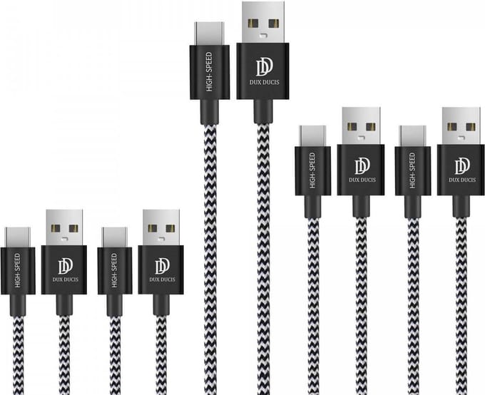 Dux Ducis 2.1A Fast Charge USB-A naar USB-C Kabel Set 5-Pack (2x 1M + 2x 2M + 1x 3M) Zwart/Wit