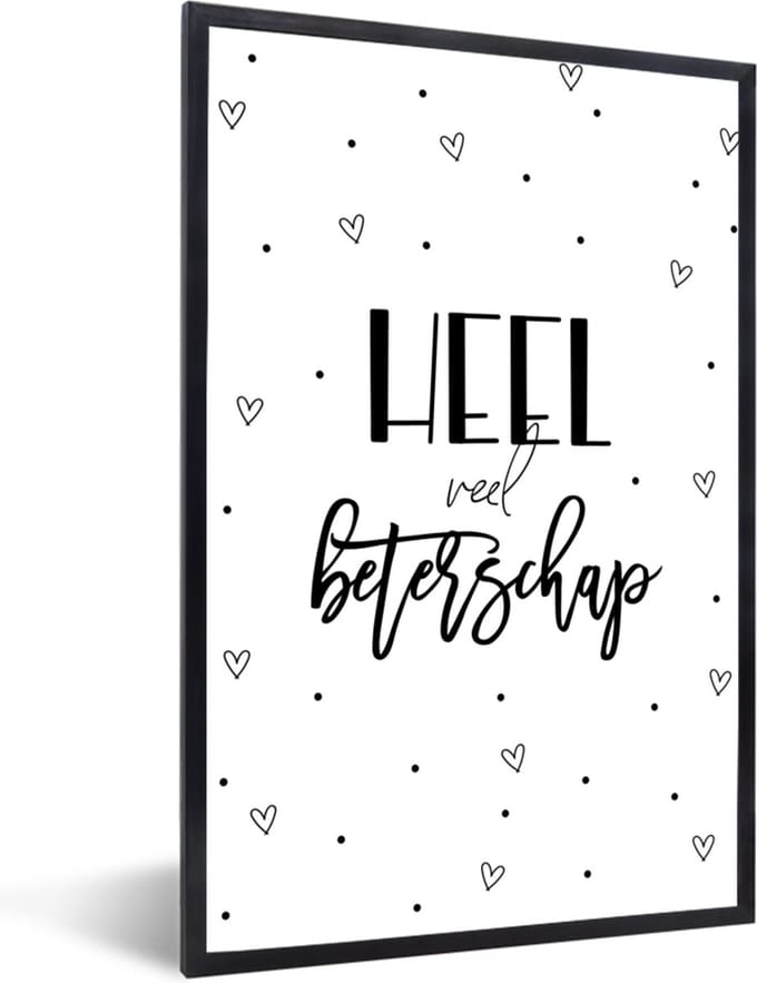 Fotolijst incl. Poster - Beterschap - Quote - Stippen - Hartjes - 20x30 cm - Posterlijst