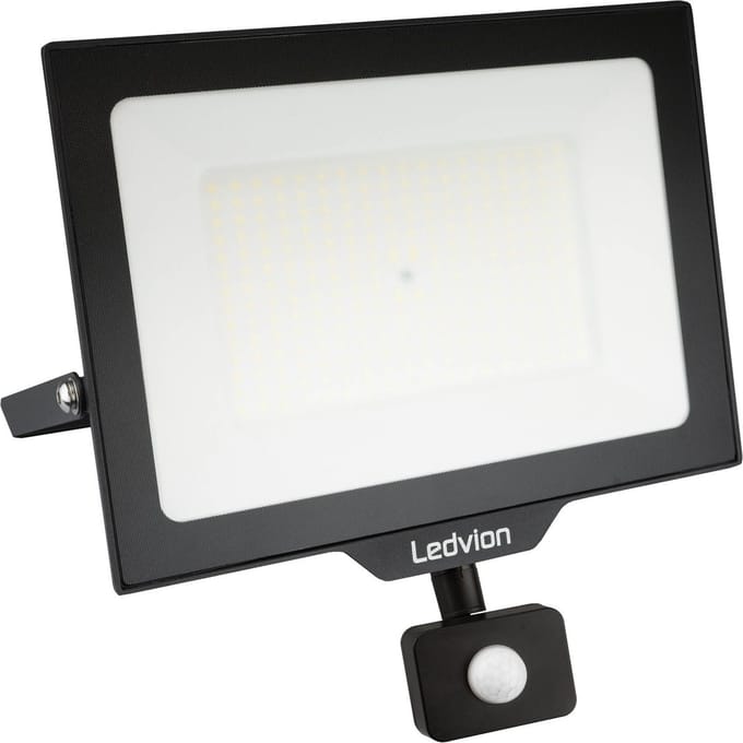 Ledvion - ECO LED-schijnwerper buiten, Met Sensor, IP65, 150W, 110lm/W, natuurlijk wit, 4000K, superhelder, breedstraler, buitenlamp
