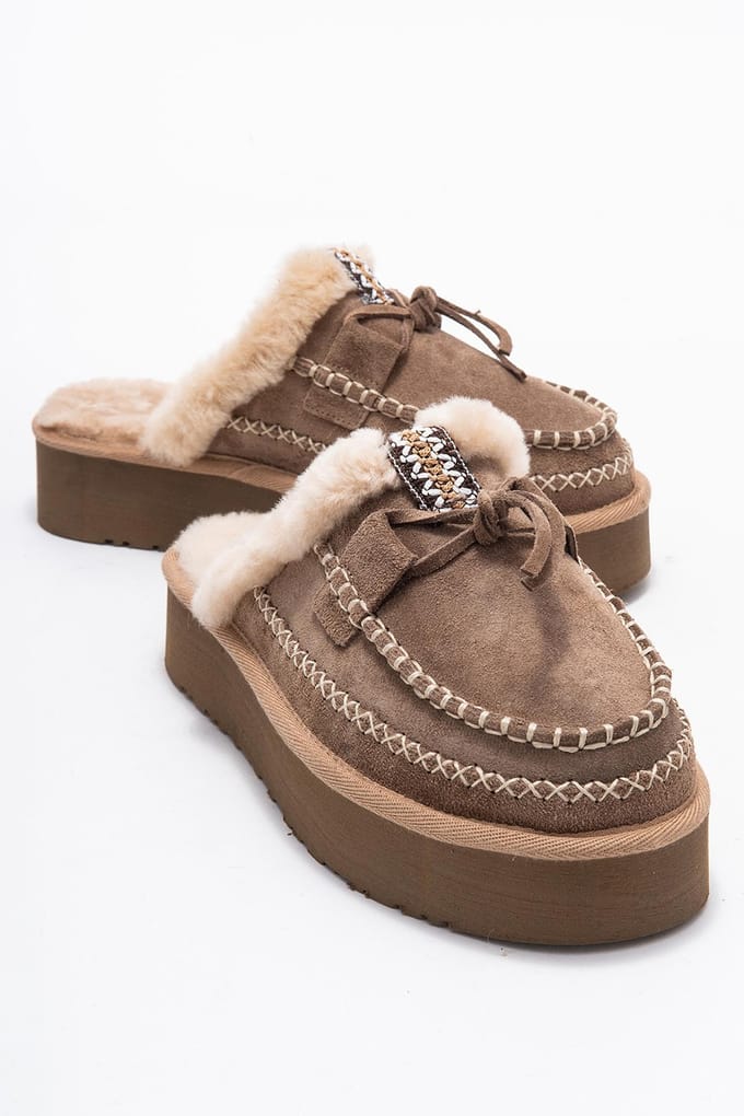 Yalina leren platform mocassin pantoffels