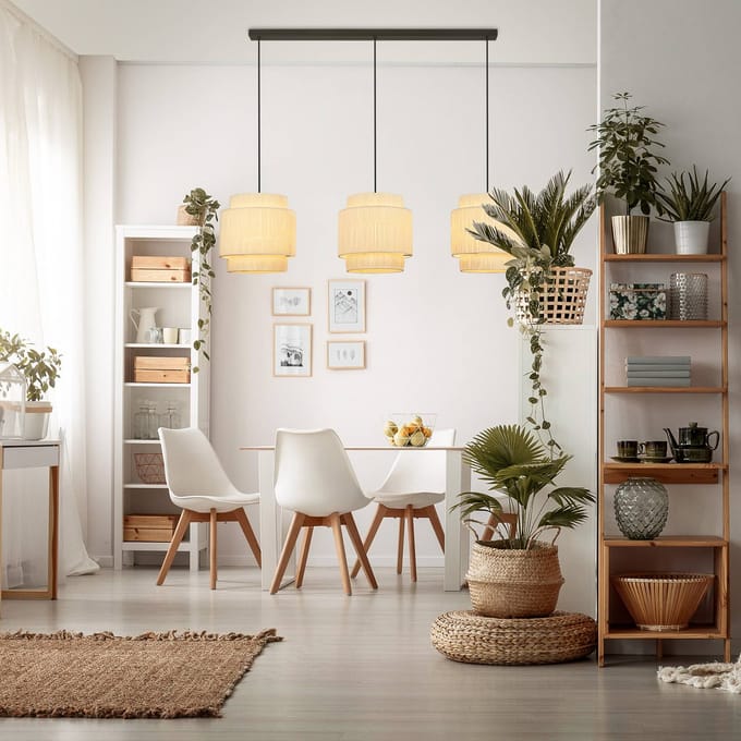 B.K.Licht Papper - Eetkamer Hanglamp - bast - boho stijl - E27 fitting - 116 x 25 x 128,5 cm - naturel - bruin