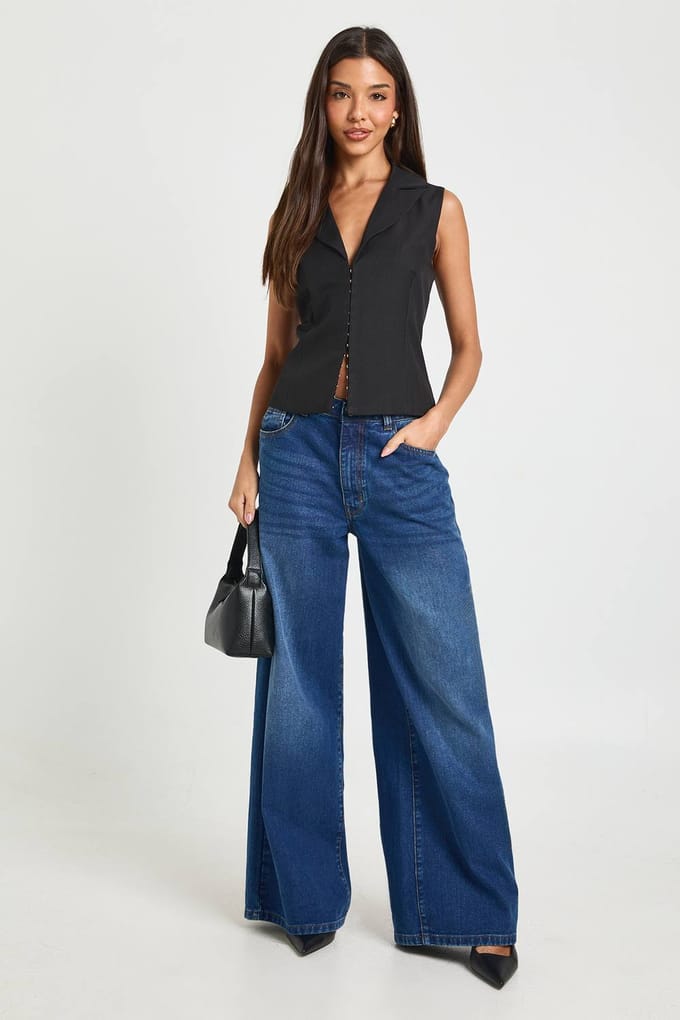 boohoo Dames Haak en Oog Getailleerd Vest | Black | Maat: 8