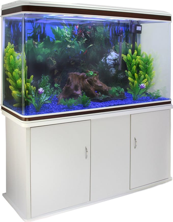 Aquarium met meubel - wit - 300 l - starterset blauw grind