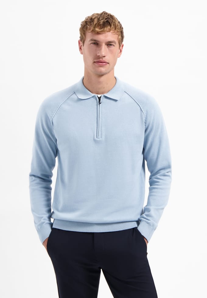 No Excess Pullover Polo Half Zip Solid Dusty Blue Maat: XXL | Sweaters Outlet | Heren | Blauw